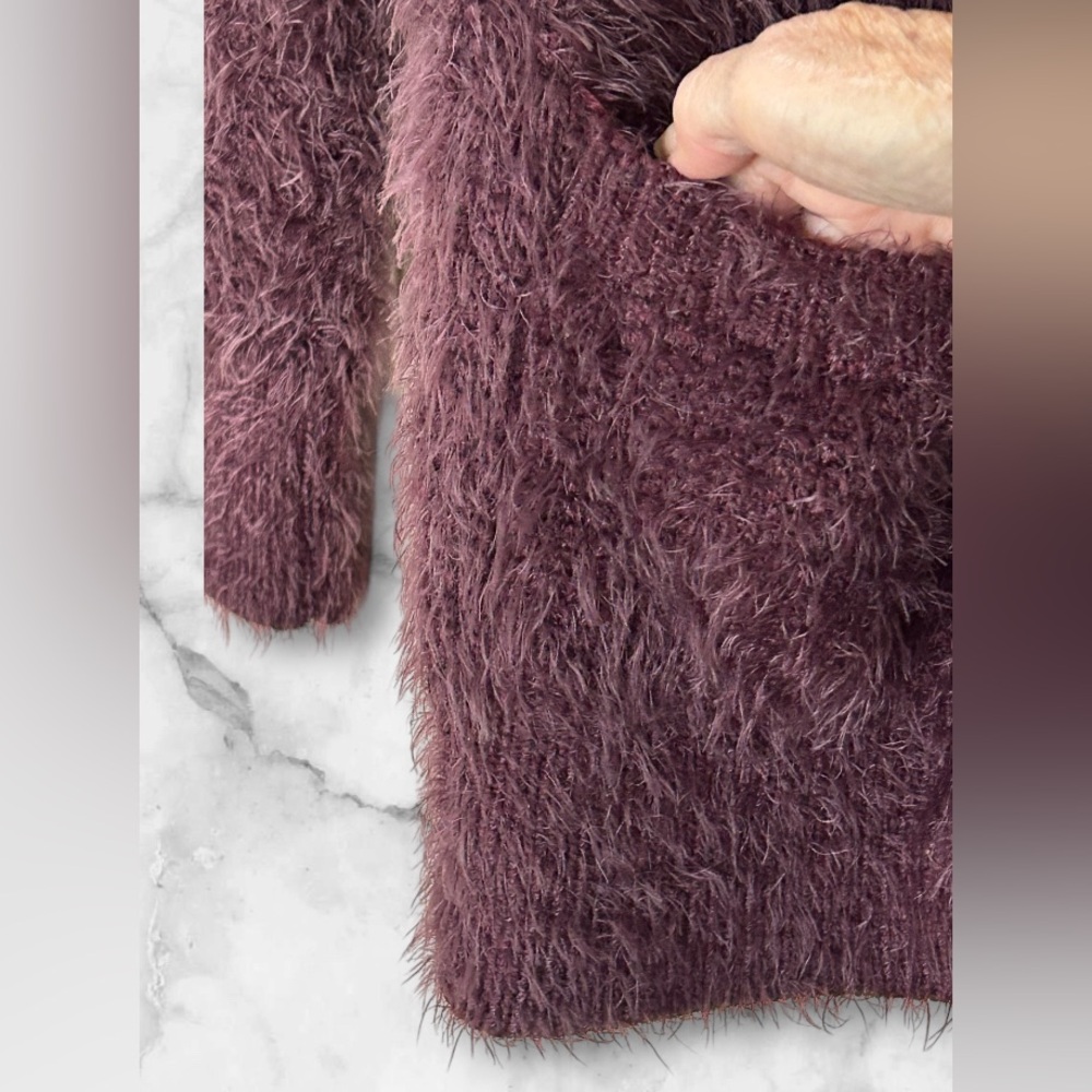 Urban Outfitters Pins & Needles Eyelash Knit Open Cardigan Plum Boho Size M - Picture 4 of 11